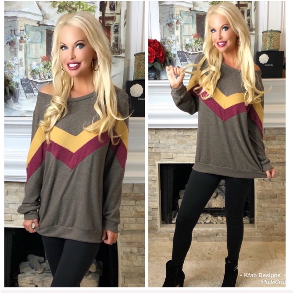 ❤️LAST! Soft Brushed Fabric Wide Neck Chevron Top! - Picture 2 of 8
